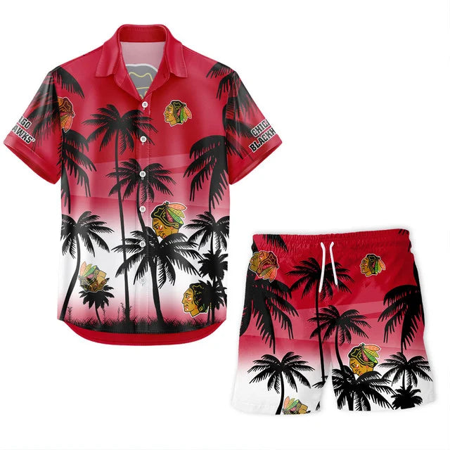 LIMITED EDITION - NEW CUSTOMIZED NHL08 CBH CHICAGO BLACKHAWKS UNISEX HAWAIIAN SHIRT & SHORTS SET