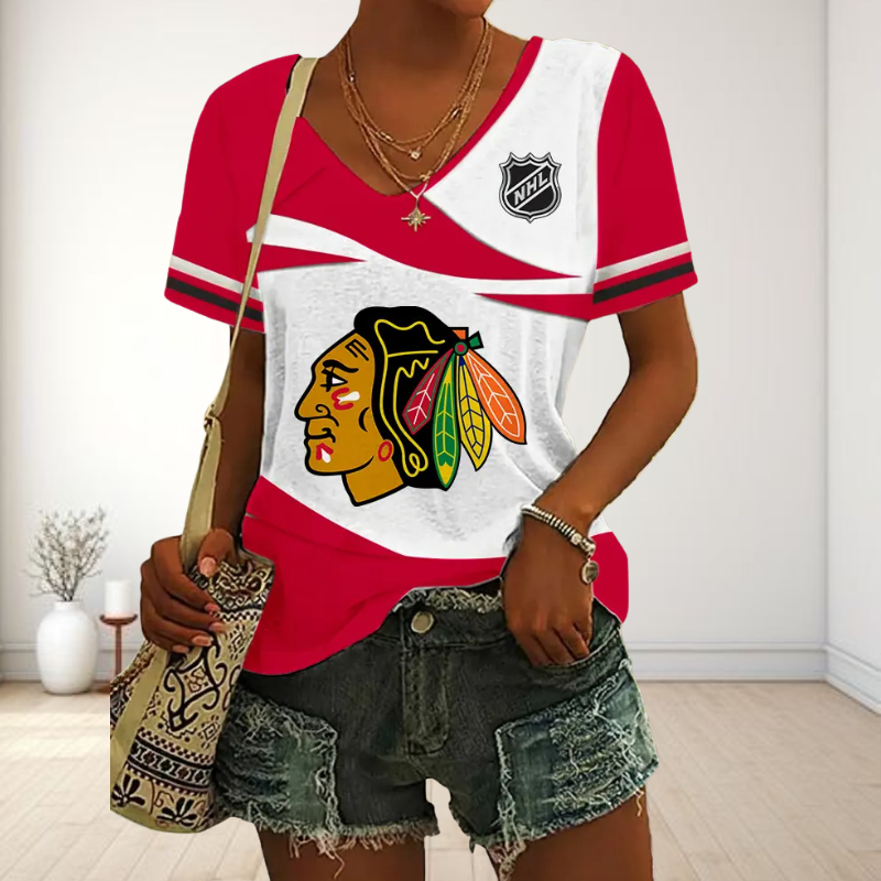 [SUPER SALE] NEW CUSTOMIZED NHL08 CBH CHICAGO BLACKHAWKS V-NECK FEMALE SHIRT