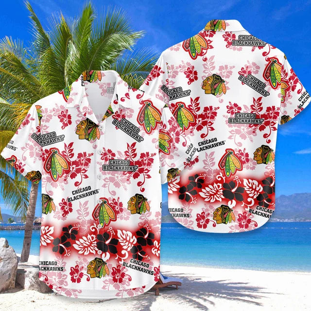 [SUPER SALE ] NEW CUSTOMIZED NHL08 CBH CHICAGO BLACKHAWKS UNISEX HAWAIIAN SHIRT & SHORTS SET