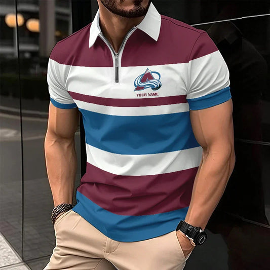 [SUPER SALE ] NEW CUSTOMIZED NHL05 CAL COLORADO AVALANCHE ZIP POLO SHIRT