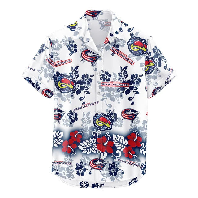 [SUPER SALE ] NEW CUSTOMIZED NHL18 CBJ COLUMBUS BLUE JACKETS UNISEX HAWAIIAN SHIRT & SHORTS SET