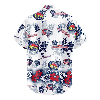 [SUPER SALE ] NEW CUSTOMIZED NHL18 CBJ COLUMBUS BLUE JACKETS UNISEX HAWAIIAN SHIRT & SHORTS SET
