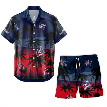 LIMITED EDITION - NEW CUSTOMIZED NHL18 CBJ COLUMBUS BLUE JACKETS UNISEX HAWAIIAN SHIRT & SHORTS SET