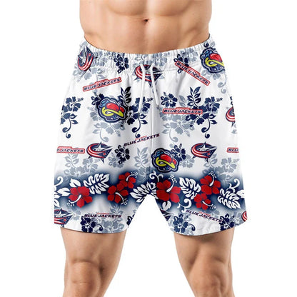 [SUPER SALE ] NEW CUSTOMIZED NHL18 CBJ COLUMBUS BLUE JACKETS UNISEX HAWAIIAN SHIRT & SHORTS SET