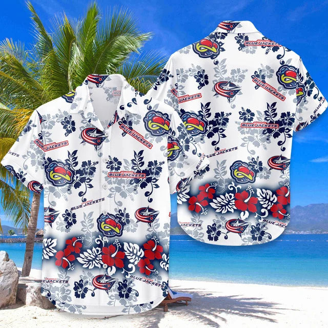 [SUPER SALE ] NEW CUSTOMIZED NHL18 CBJ COLUMBUS BLUE JACKETS UNISEX HAWAIIAN SHIRT & SHORTS SET