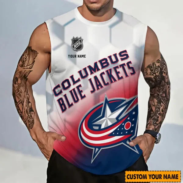 LIMITED EDITION - NEW CUSTOMIZED NHL18 CBJ COLUMBUS BLUE JACKETS TANK TOP & GYM SHIRT
