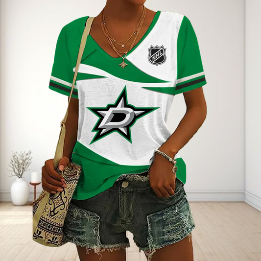 [SUPER SALE] NEW CUSTOMIZED NHL15 DLS DALLAS STARS V-NECK FEMALE SHIRT