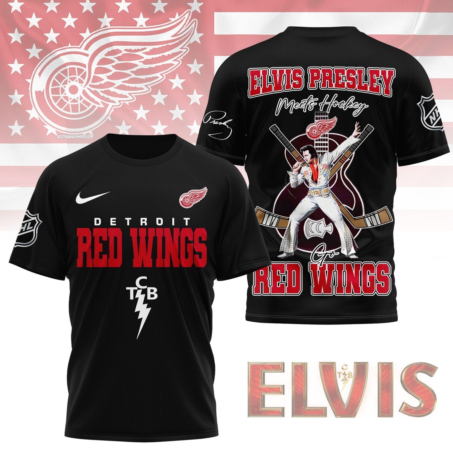 LIMITED EDITION - NEW CUSTOMIZED NHL22 DRW DETROIT RED WINGS X ELVIS PRESLEY FAN 3D SHIRT