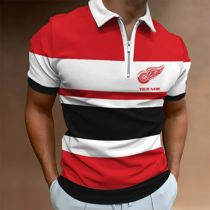 [SUPER SALE ] NEW CUSTOMIZED NHL22 DRW DETROIT RED WINGS ZIP POLO SHIRT