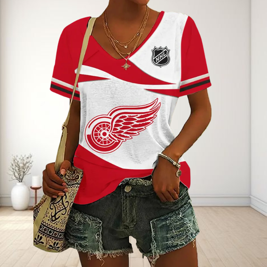 [SUPER SALE] NEW CUSTOMIZED NHL22 DRW DETROIT RED WINGS V-NECK FEMALE SHIRT