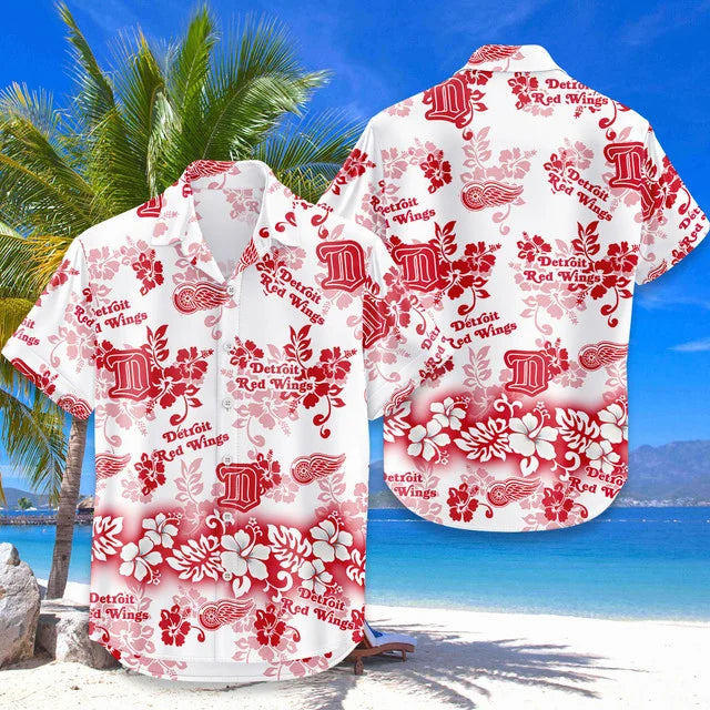 [SUPER SALE ] NEW CUSTOMIZED NHL22 DRW DETROIT RED WINGS UNISEX HAWAIIAN SHIRT & SHORTS SET