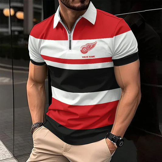 [SUPER SALE ] NEW CUSTOMIZED NHL22 DRW DETROIT RED WINGS ZIP POLO SHIRT