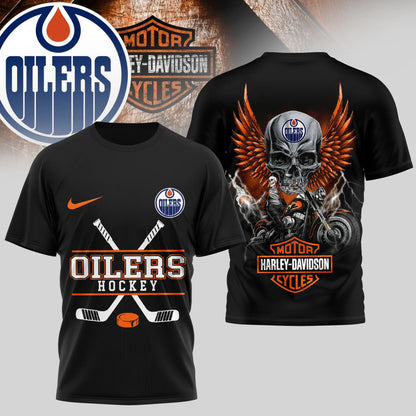 LIMITED EDITION - NEW CUSTOMIZED NHL03 EMO EDMONTON OILERS x HARLEY DAVIDSON UNISEX T-SHIRT