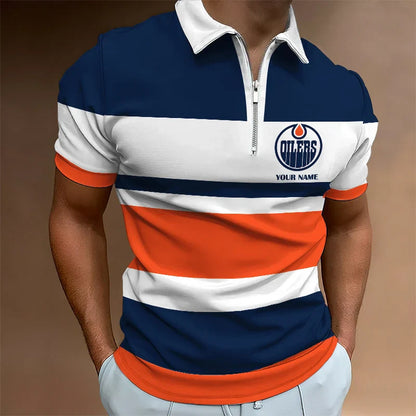 [SUPER SALE ] NEW CUSTOMIZED NHL03 EMO EDMONTON OILERS ZIP POLO SHIRT