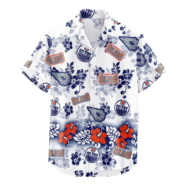 [SUPER SALE ] NEW CUSTOMIZED NHL03 EMO EDMONTON OILERS UNISEX HAWAIIAN SHIRT & SHORTS SET
