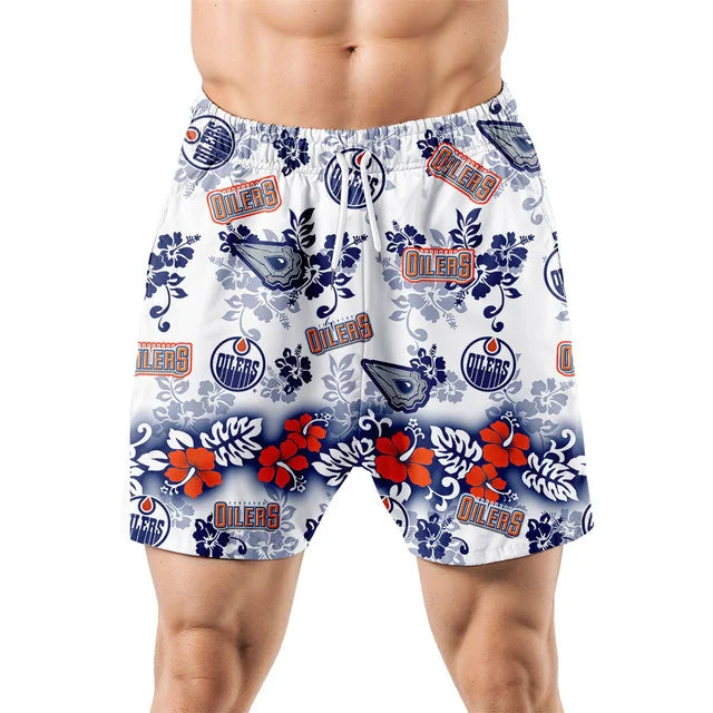 [SUPER SALE ] NEW CUSTOMIZED NHL03 EMO EDMONTON OILERS UNISEX HAWAIIAN SHIRT & SHORTS SET