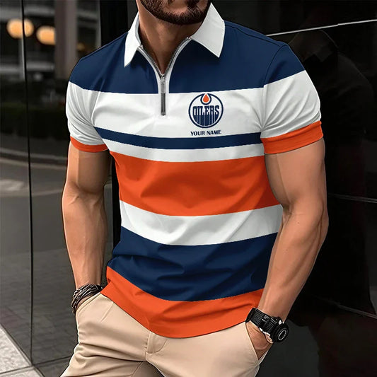 [SUPER SALE ] NEW CUSTOMIZED NHL03 EMO EDMONTON OILERS ZIP POLO SHIRT