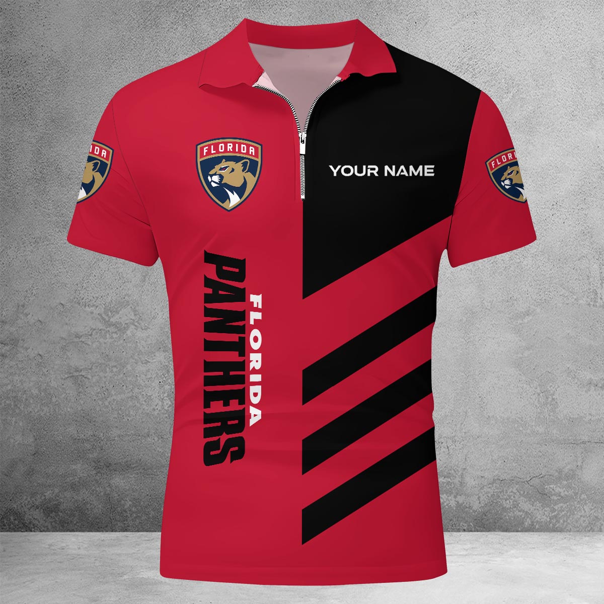 LIMITED EDITION - NEW CUSTOMIZED NHL01 FPT FLORIDA PANTHERS ZIP POLO SHIRT