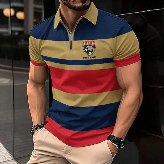 [SUPER SALE ] NEW CUSTOMIZED NHL01 FPT FLORIDA PANTHERS ZIP POLO SHIRT