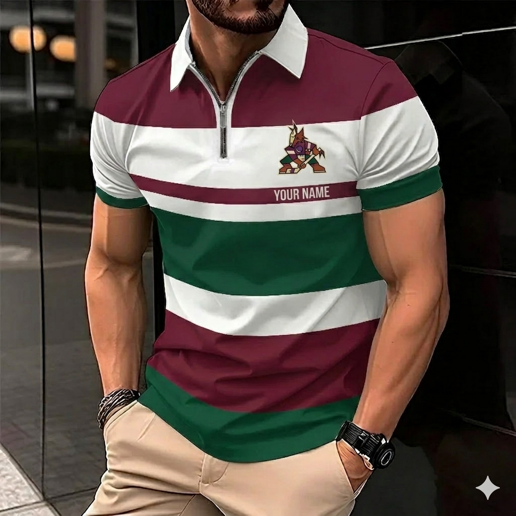 [SUPER SALE ] NEW CUSTOMIZED NHL30 AZC ARIZONA COYOTES ZIP POLO SHIRT