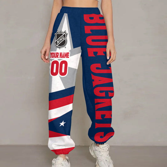 LIMITED EDITION - NEW CUSTOMIZED NHL18 CBJ COLUMBUS BLUE JACKETS LONG PANTS