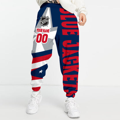 LIMITED EDITION - NEW CUSTOMIZED NHL18 CBJ COLUMBUS BLUE JACKETS LONG PANTS