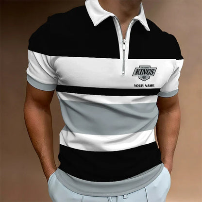 [SUPER SALE ] NEW CUSTOMIZED NHL16 LAK LOS ANGELES KINGS ZIP POLO SHIRT