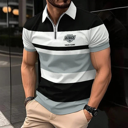 [SUPER SALE ] NEW CUSTOMIZED NHL16 LAK LOS ANGELES KINGS ZIP POLO SHIRT