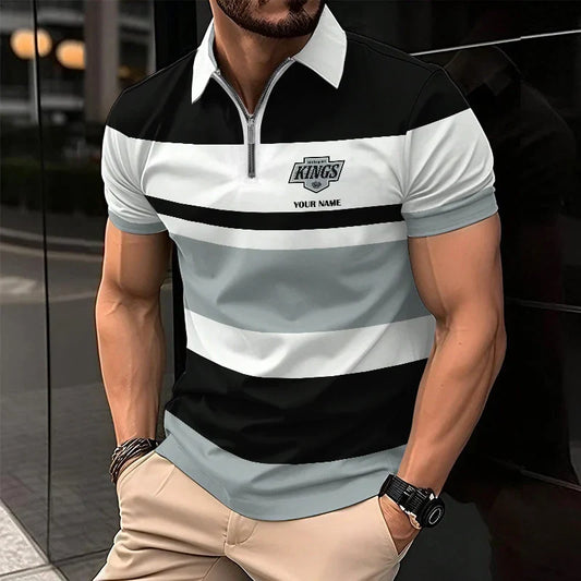 [SUPER SALE ] NEW CUSTOMIZED NHL16 LAK LOS ANGELES KINGS ZIP POLO SHIRT