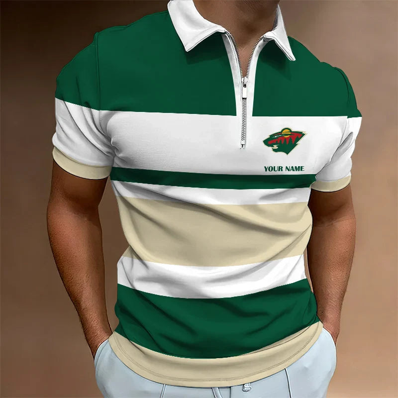 [SUPER SALE ] NEW CUSTOMIZED NHL13 MNW MINNESOTA WILD ZIP POLO SHIRT