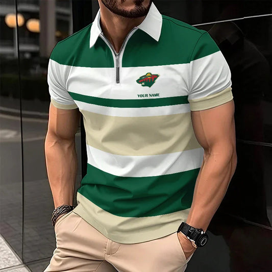 [SUPER SALE ] NEW CUSTOMIZED NHL13 MNW MINNESOTA WILD ZIP POLO SHIRT