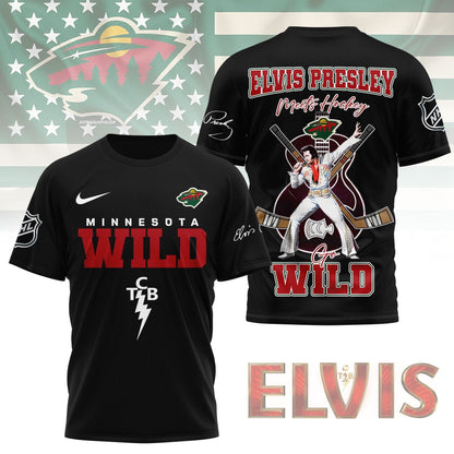 LIMITED EDITION - NEW CUSTOMIZED NHL13 MNW MINNESOTA WILD X ELVIS PRESLEY FAN 3D SHIRT