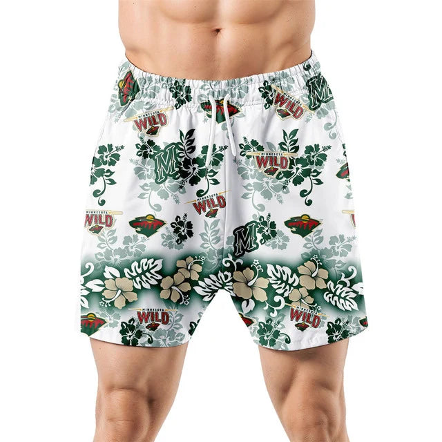 [SUPER SALE ] NEW CUSTOMIZED NHL13 MNW MINNESOTA WILD UNISEX HAWAIIAN SHIRT & SHORTS SET