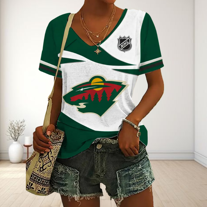 [SUPER SALE] NEW CUSTOMIZED NHL13 MNW MINNESOTA WILD V-NECK FEMALE SHIRT