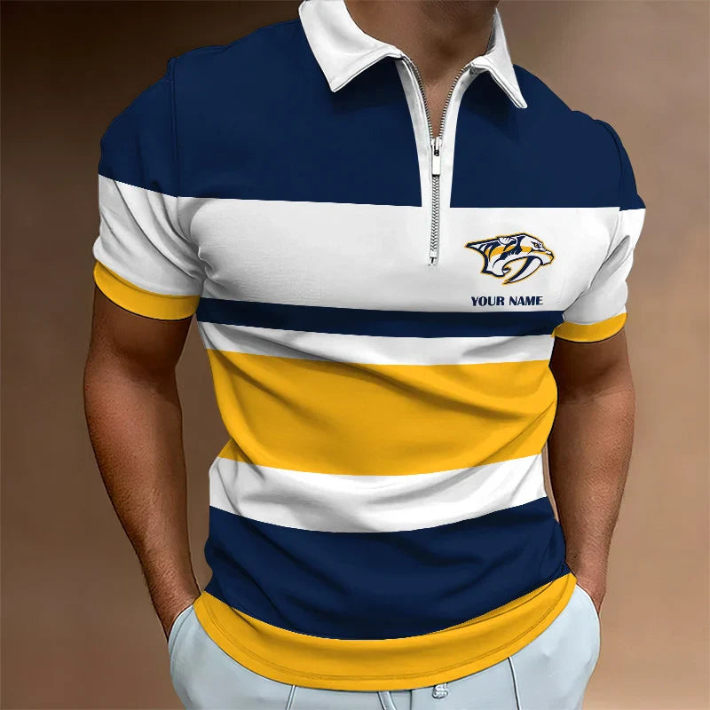 [SUPER SALE ] NEW CUSTOMIZED NHL31 NVP NASHVILLE PREDATORS ZIP POLO SHIRT