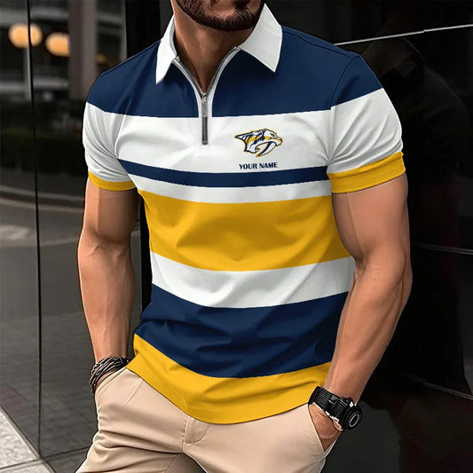 [SUPER SALE ] NEW CUSTOMIZED NHL31 NVP NASHVILLE PREDATORS ZIP POLO SHIRT