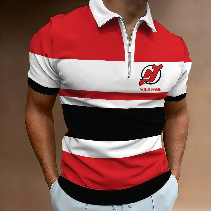 [SUPER SALE ] NEW CUSTOMIZED NHL06 NJD NEW JERSEY DEVILS ZIP POLO SHIRT