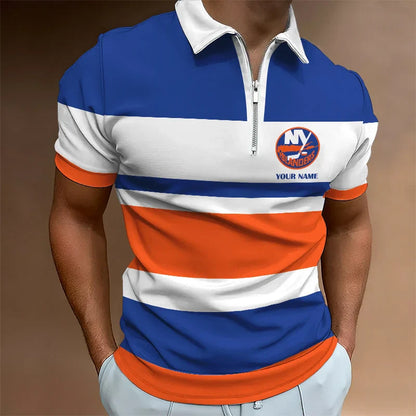[SUPER SALE ] NEW CUSTOMIZED NHL25 NYI NEW YORK ISLANDERS ZIP POLO SHIRT