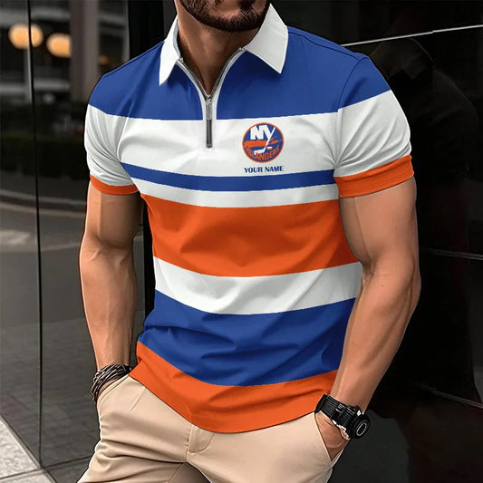 [SUPER SALE ] NEW CUSTOMIZED NHL25 NYI NEW YORK ISLANDERS ZIP POLO SHIRT