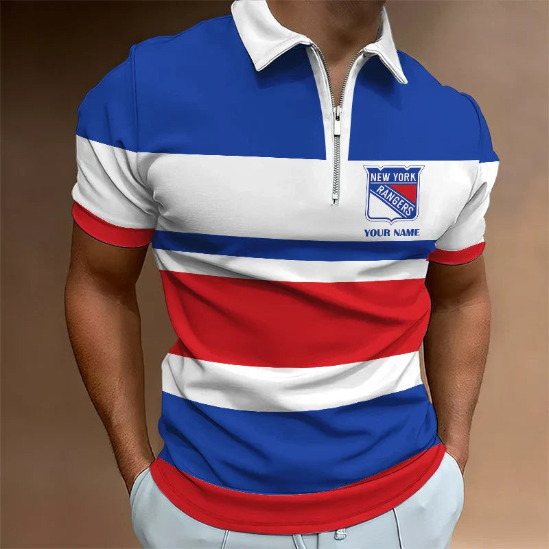 [SUPER SALE ] NEW CUSTOMIZED NHL24 NYR NEW YORK RANGERS ZIP POLO SHIRT
