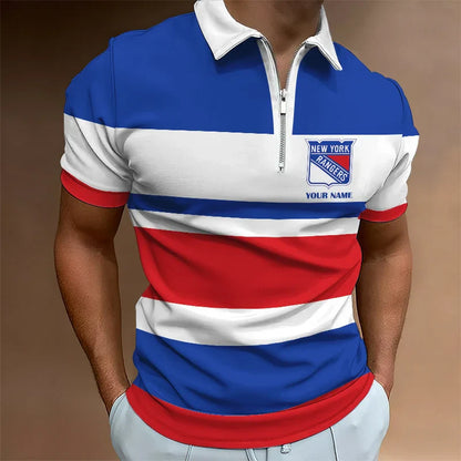 [SUPER SALE ] NEW CUSTOMIZED NHL24 NYR NEW YORK RANGERS ZIP POLO SHIRT