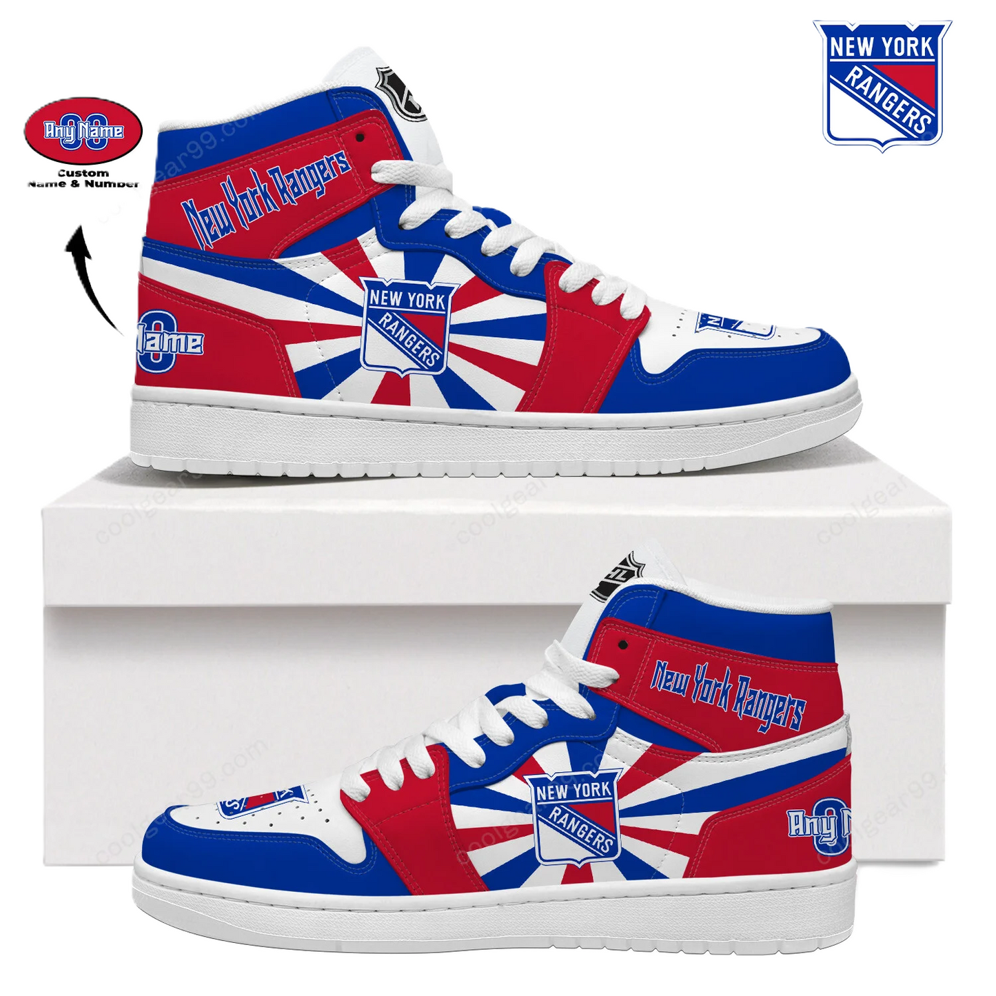 [SUPER SALE] NEW CUSTOMIZED NHL24 NY RANGERS AIR JORDAN SNEAKERS