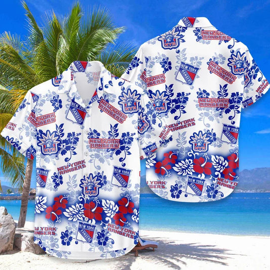 [SUPER SALE ] NEW CUSTOMIZED NHL24 NYR NEW YORK RANGERS UNISEX HAWAIIAN SHIRT & SHORTS SET