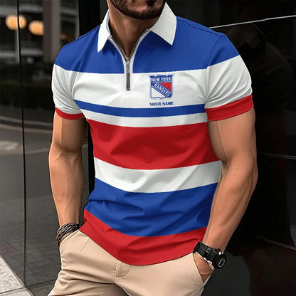 [SUPER SALE ] NEW CUSTOMIZED NHL24 NYR NEW YORK RANGERS ZIP POLO SHIRT