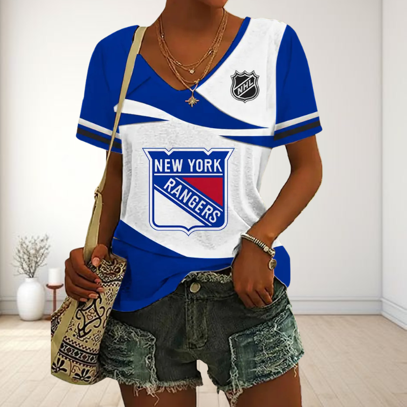 [SUPER SALE] NEW CUSTOMIZED NHL24 NYR NEW YORK RANGERS V-NECK FEMALE SHIRT