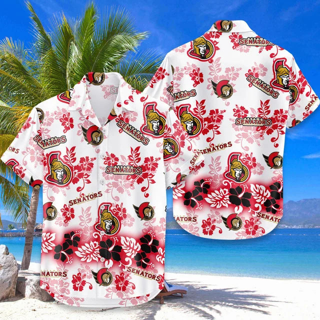 [SUPER SALE ] NEW CUSTOMIZED NHL29 OSN OTTAWA SENATORS UNISEX HAWAIIAN SHIRT & SHORTS SET