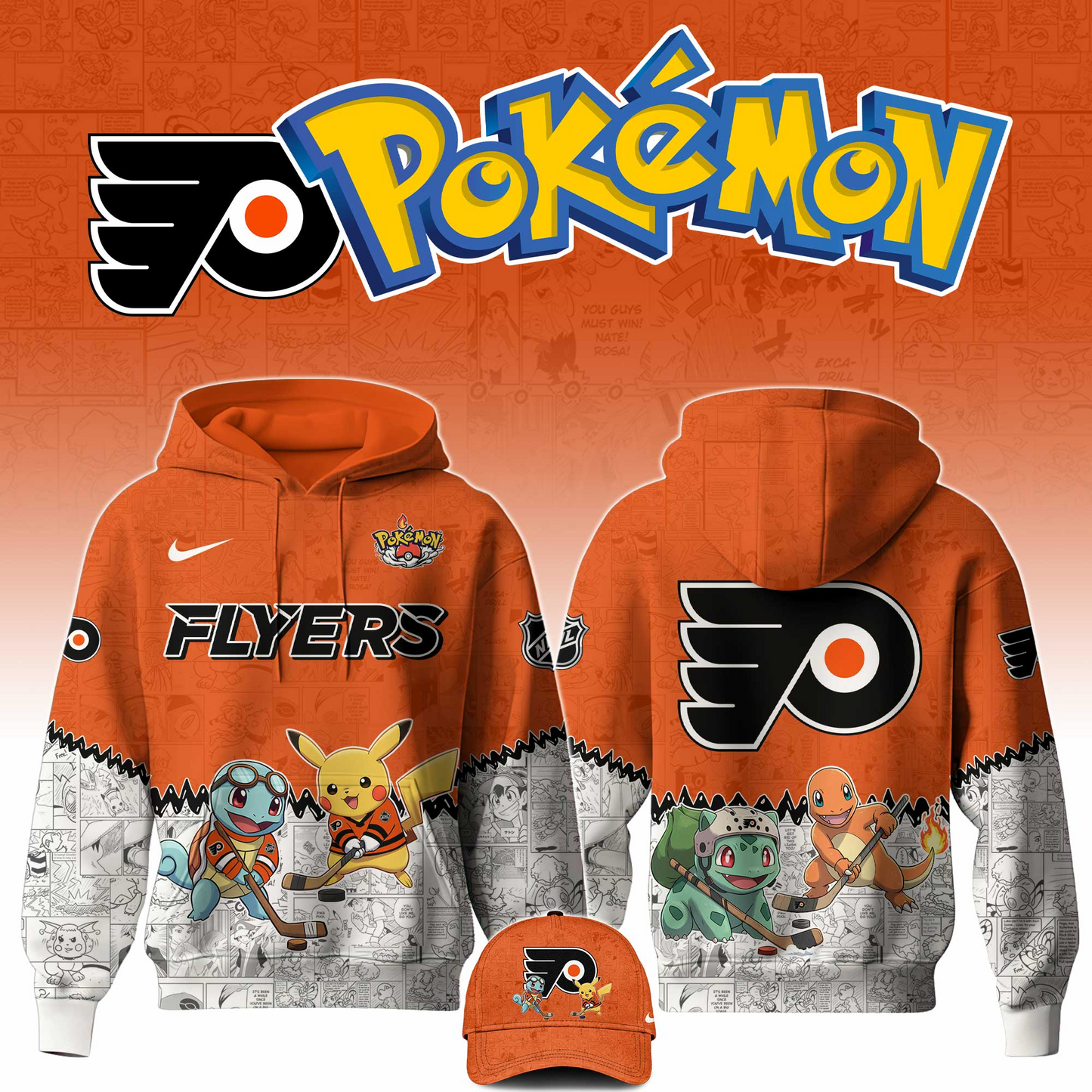 LIMITED EDITION - NEW CUSTOMIZED NHL27 BFS PHILADELPHIA FLYERS X POKÉMON T-SHIRT, SWEATSHIRT, HOODIE & ZIP HOODIE