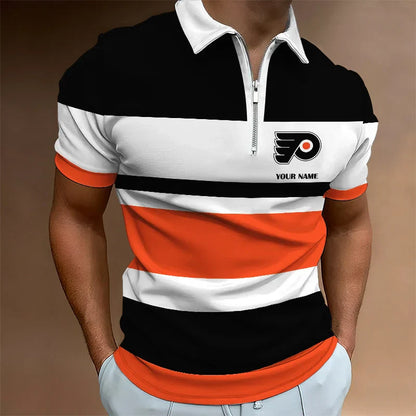 [SUPER SALE ] NEW CUSTOMIZED NHL27 BFS PHILADELPHIA FLYERS ZIP POLO SHIRT
