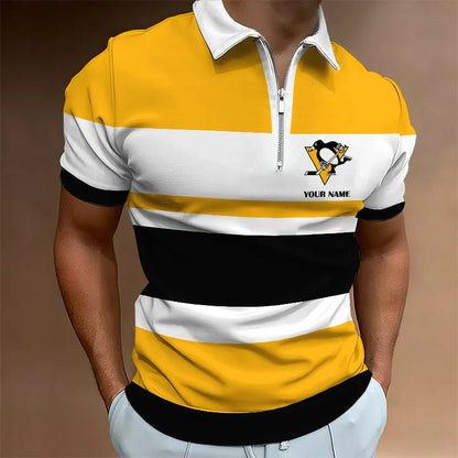 [SUPER SALE ] NEW CUSTOMIZED NHL26 PBP PITTSBURGH PENGUINS ZIP POLO SHIRT