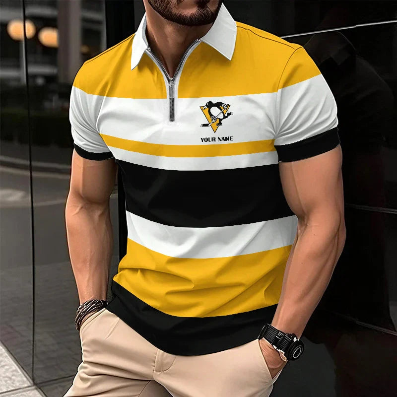 [SUPER SALE ] NEW CUSTOMIZED NHL26 PBP PITTSBURGH PENGUINS ZIP POLO SHIRT